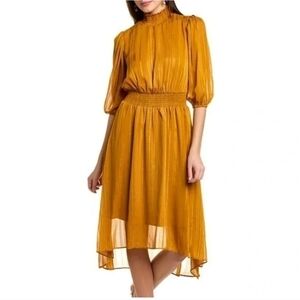 Nanette Lepore Yin Shadow Halter Yellow Gold Asymmetrical Dress Size 6